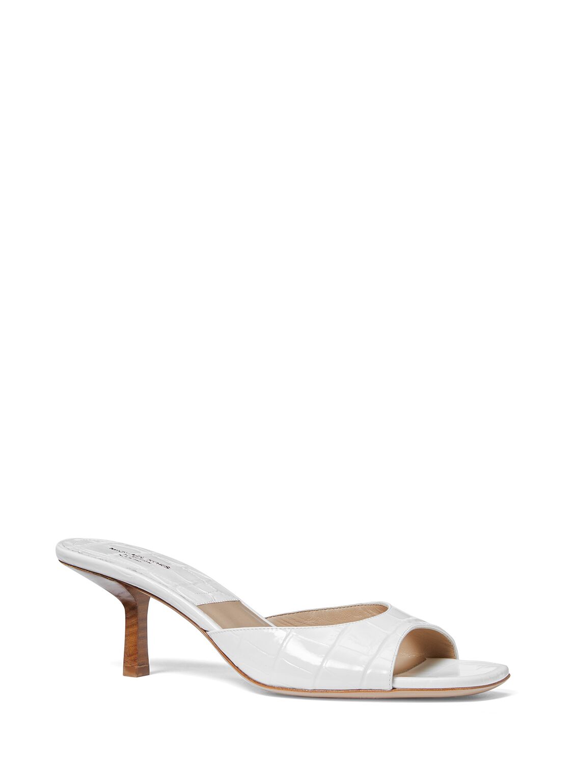 Shop Michael Kors 50mm Anita Croc Embossed Leather Mules In White