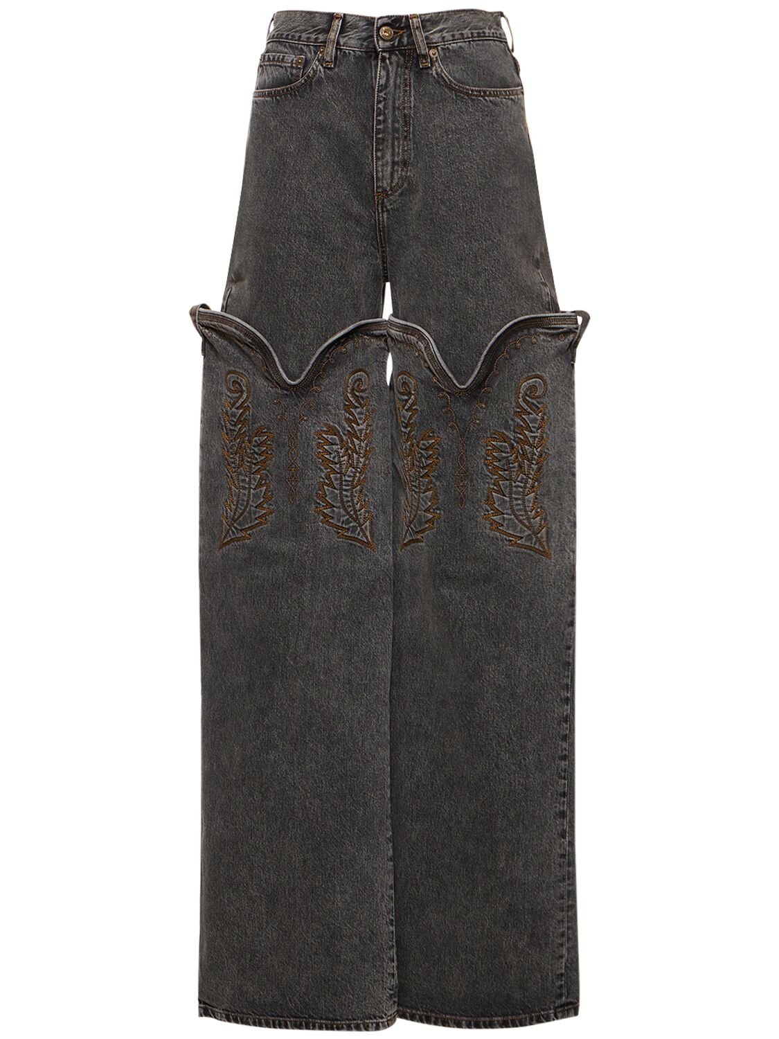 Shop Y/project Straight Denim High Rise Cowboy Jeans In Grey