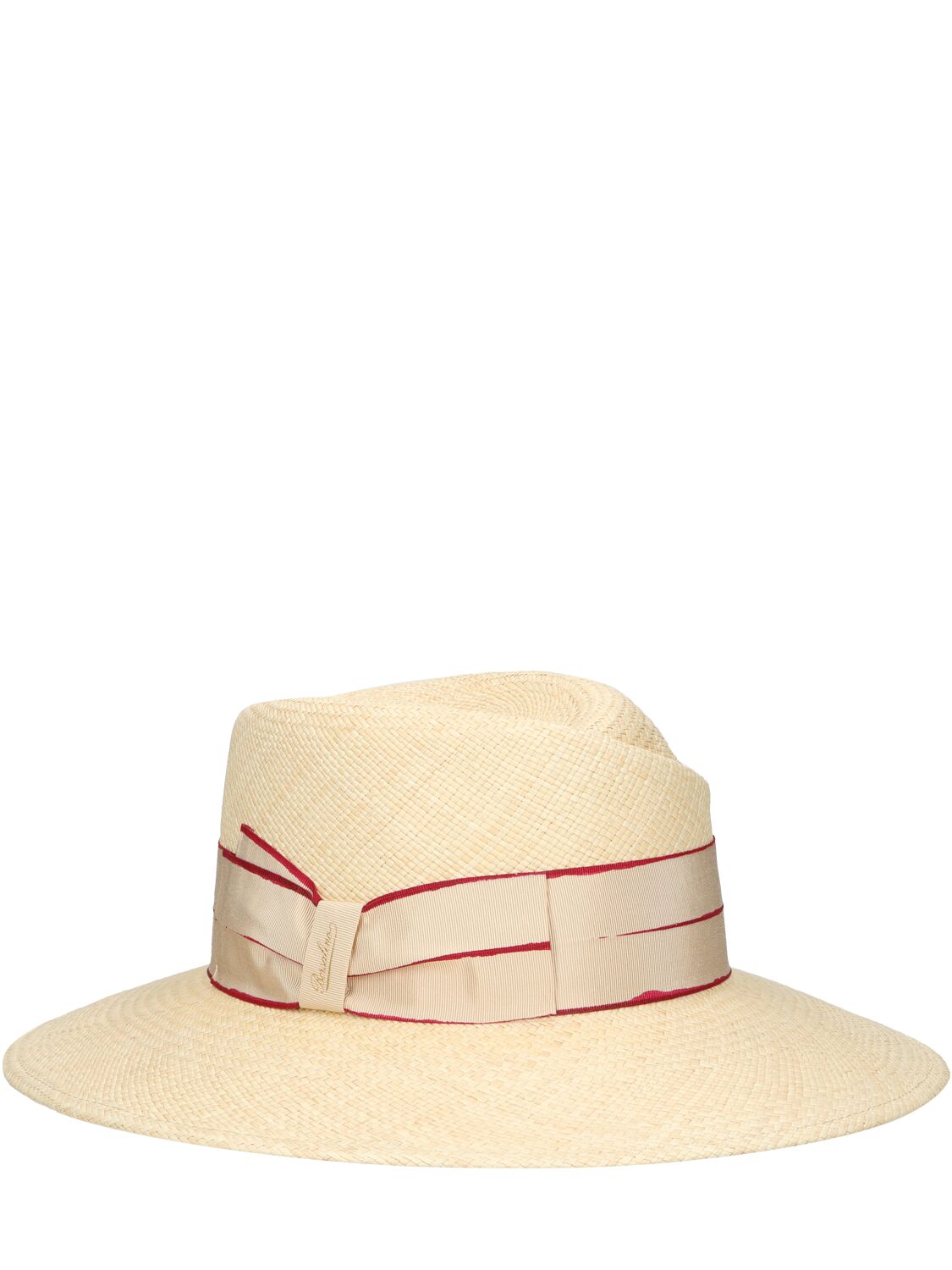 Borsalino Romy Straw Panama Hat In Crema,fucsia