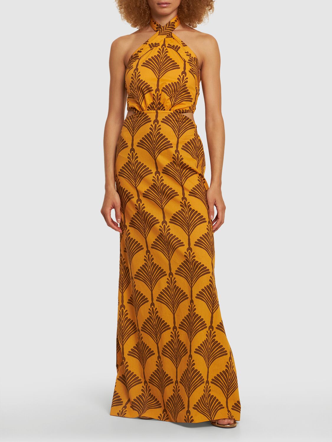 Shop Johanna Ortiz Lake Nakuru Poplin Halter Neck Dress In Yellow,brown