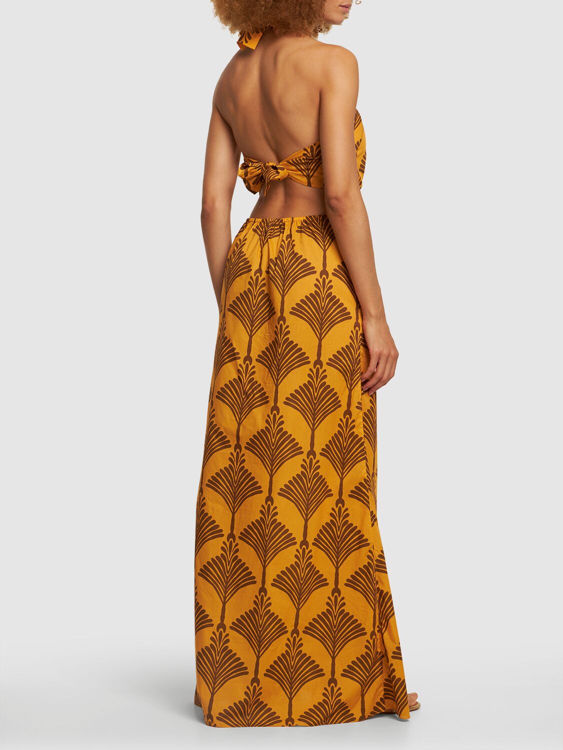 Shop Johanna Ortiz Lake Nakuru Poplin Halter Neck Dress In Yellow,brown