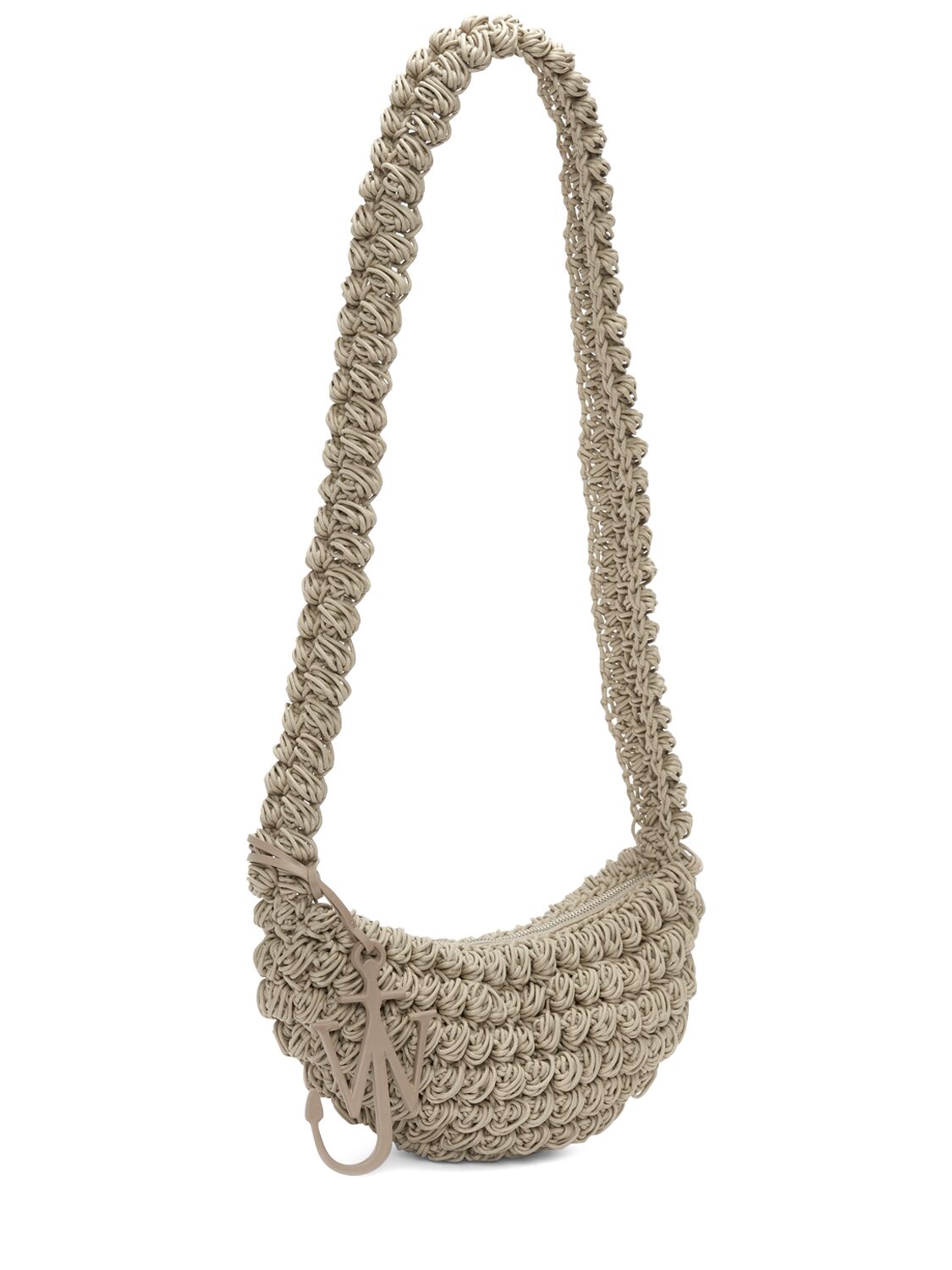 Shop Jw Anderson Popcorn Sling Crochet Shoulder Bag In Grey