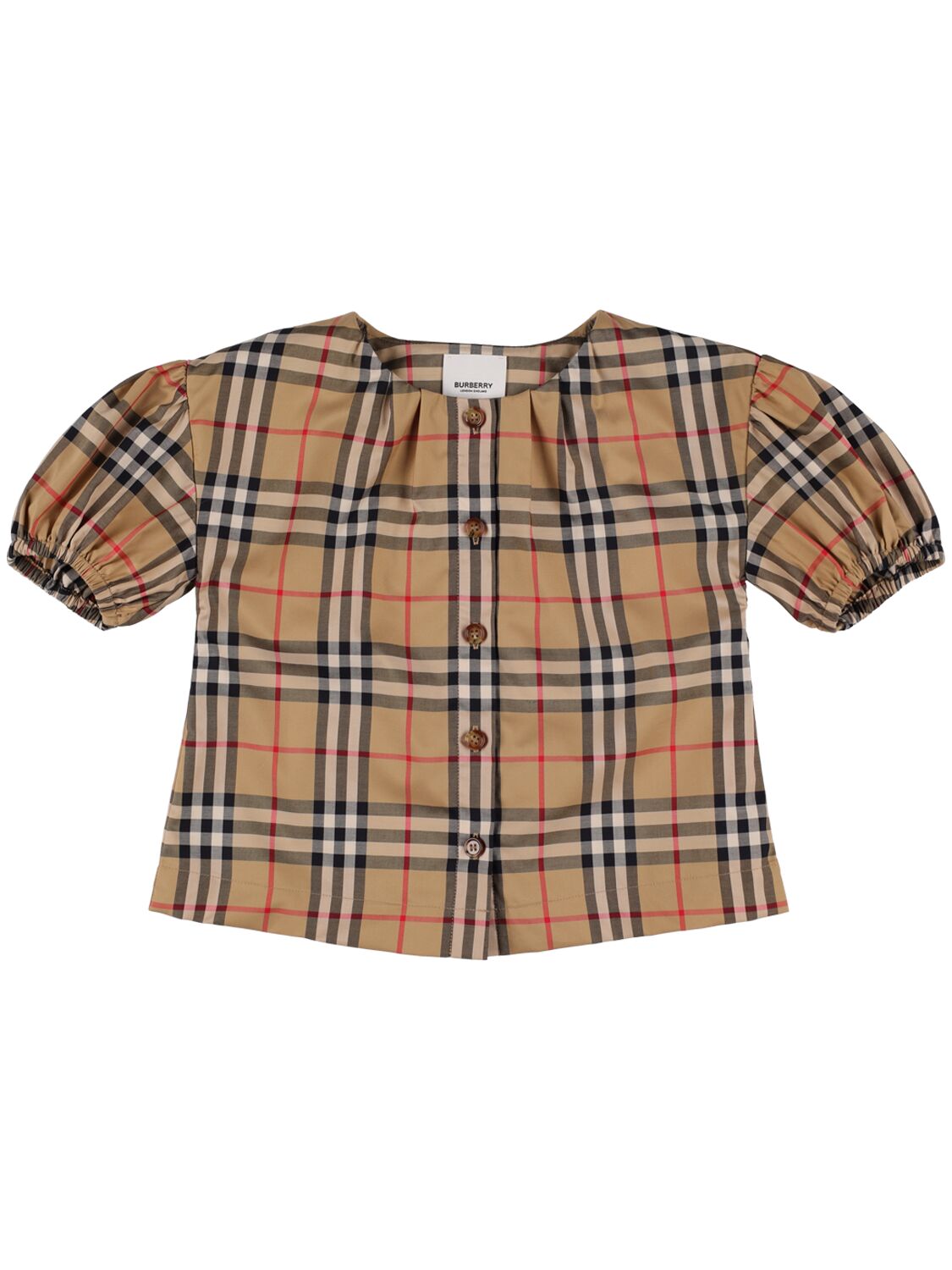 Burberry Kids' Check Print Cotton Poplin Shirt In Brown