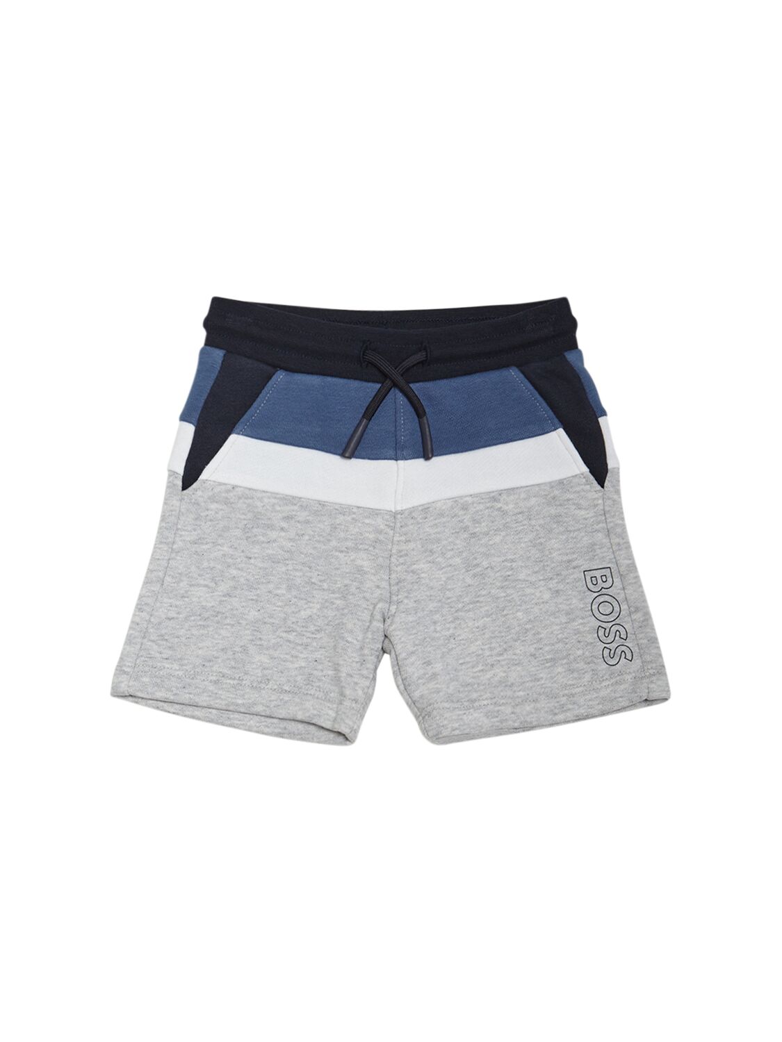Shop Hugo Boss Logo Print Cotton Sweat Shorts In Blue,grey