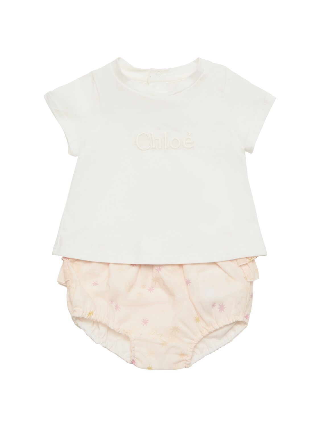 Chloé Babies' 有机棉t恤&2个尿布裆 In White,pink