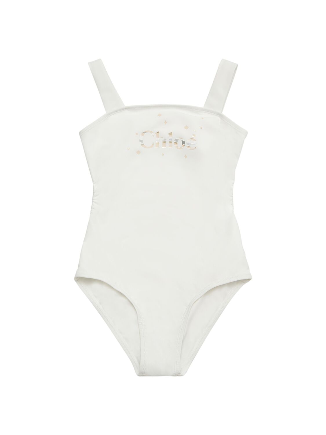 Chloé Kids' Logo Lycra Swimsuit In Off-white