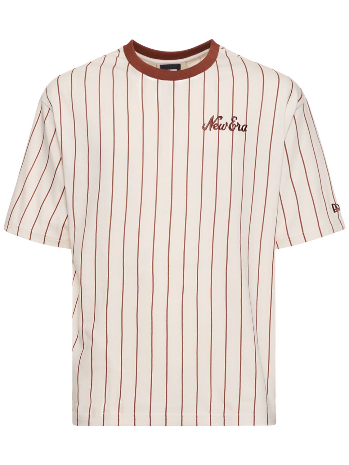 New Era Pinstriped Cotton T-shirt In White,red