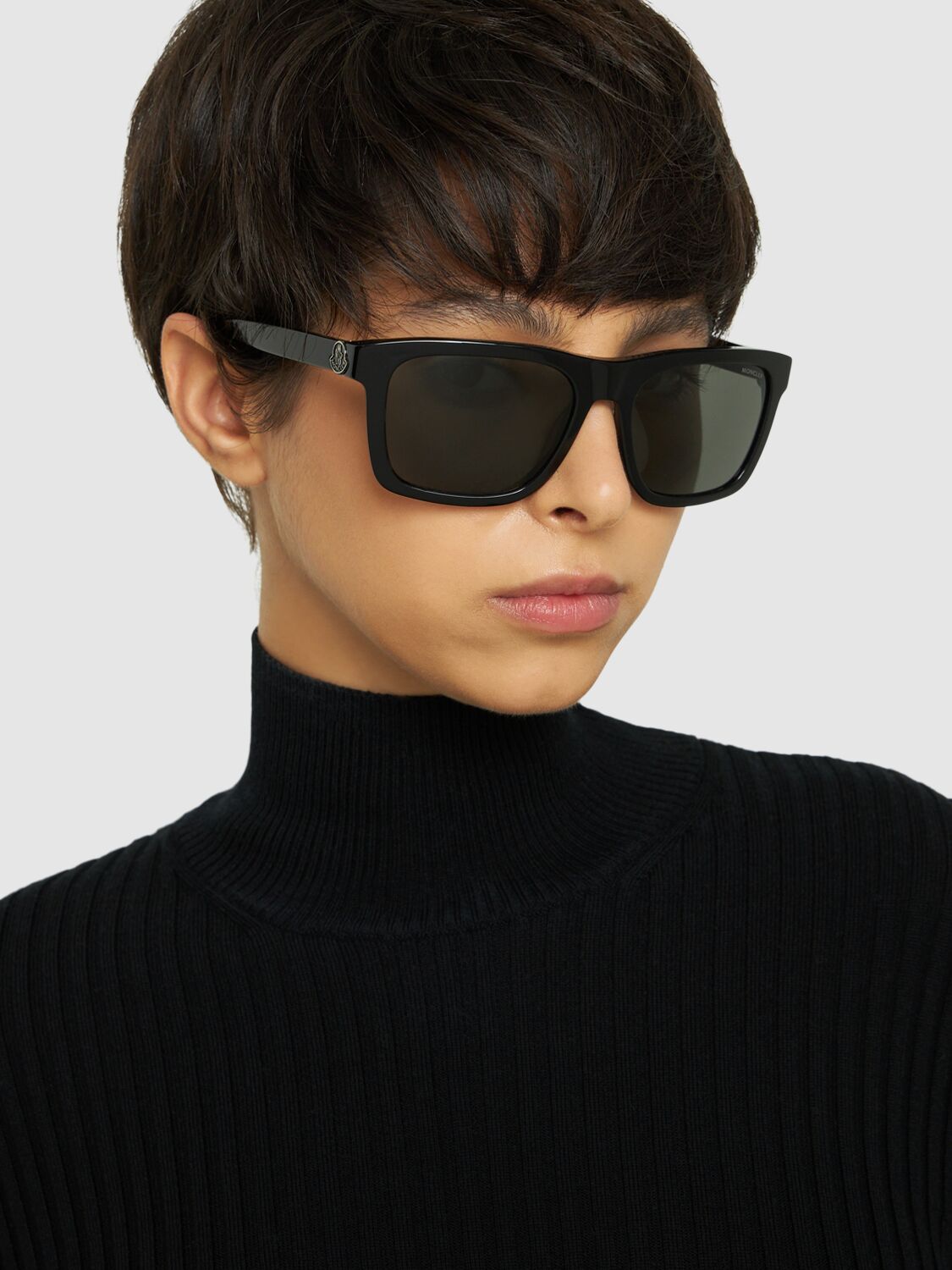 Shop Moncler Colada Squared Sunglasses In Shiny Black