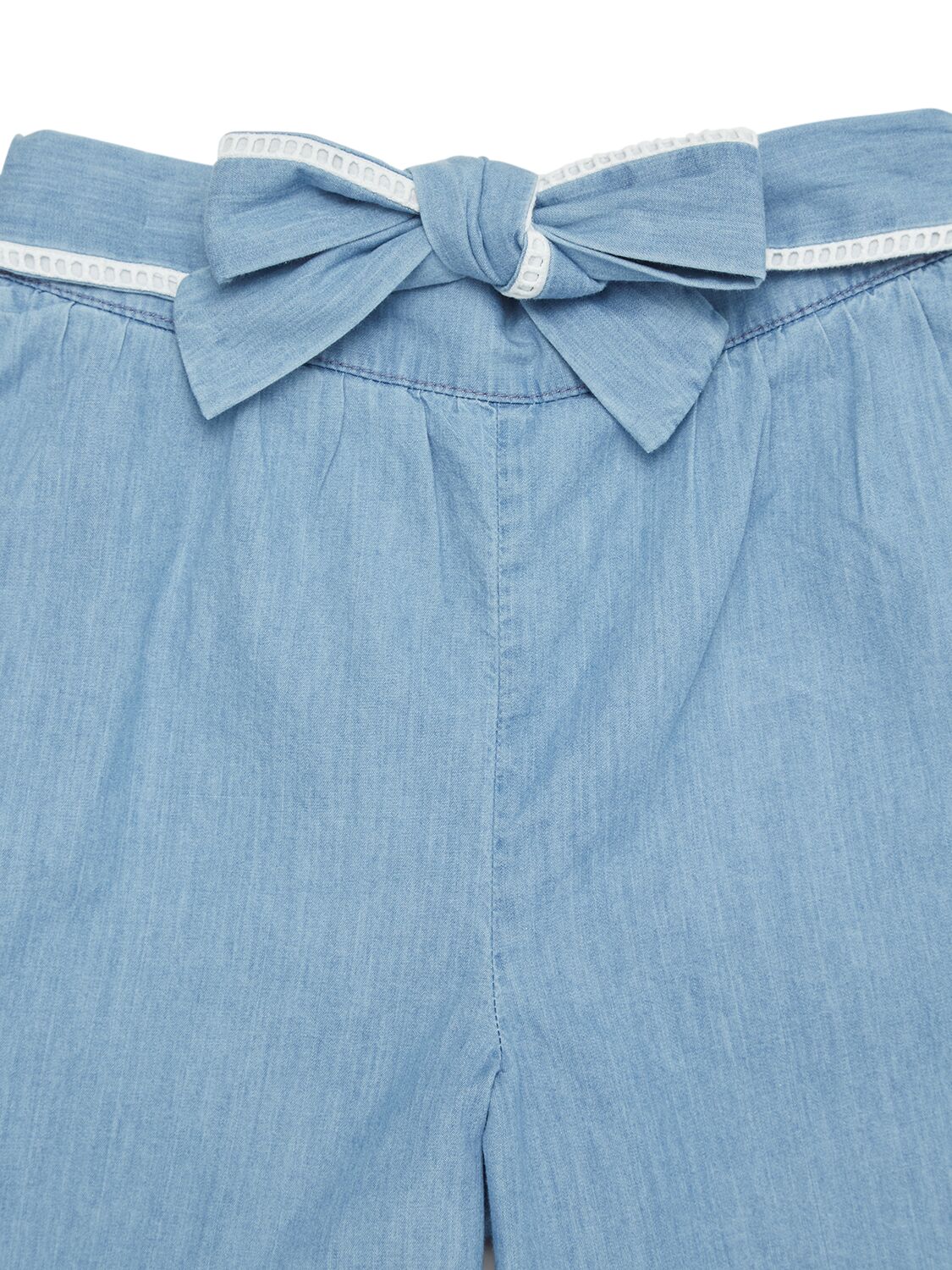 Shop Chloé Cotton Shorts W/bow In Light Denim