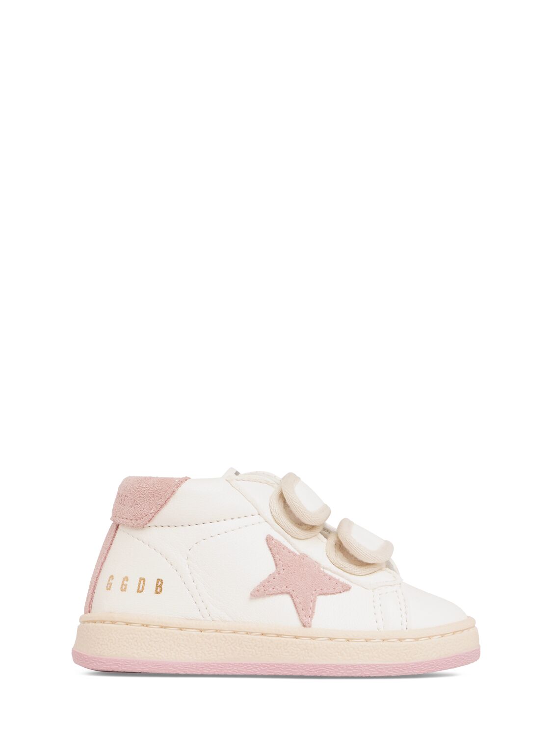 Shop Golden Goose June Strap Leather Star Sneakers In White,pink