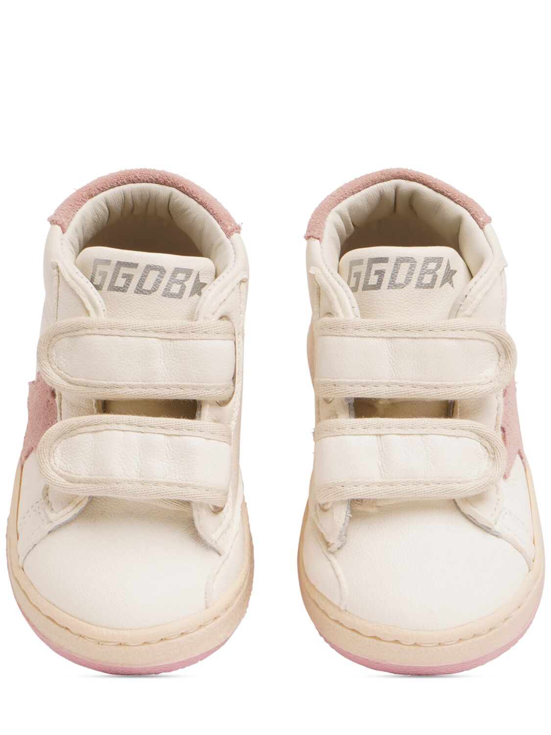 Shop Golden Goose June Strap Leather Star Sneakers In White,pink