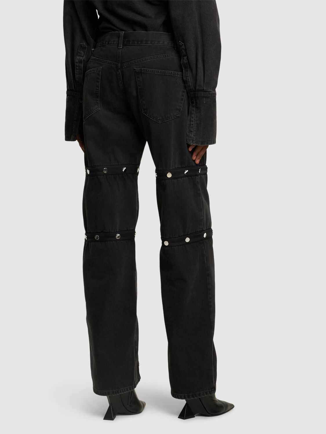 Shop Attico Denim Cutout Jeans W/ Snap Buttons In Black