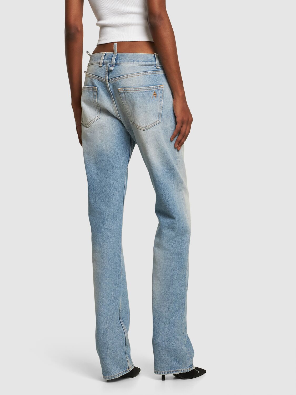 Shop Attico Denim Straight Jeans W/ Ring Detail In Light Blue