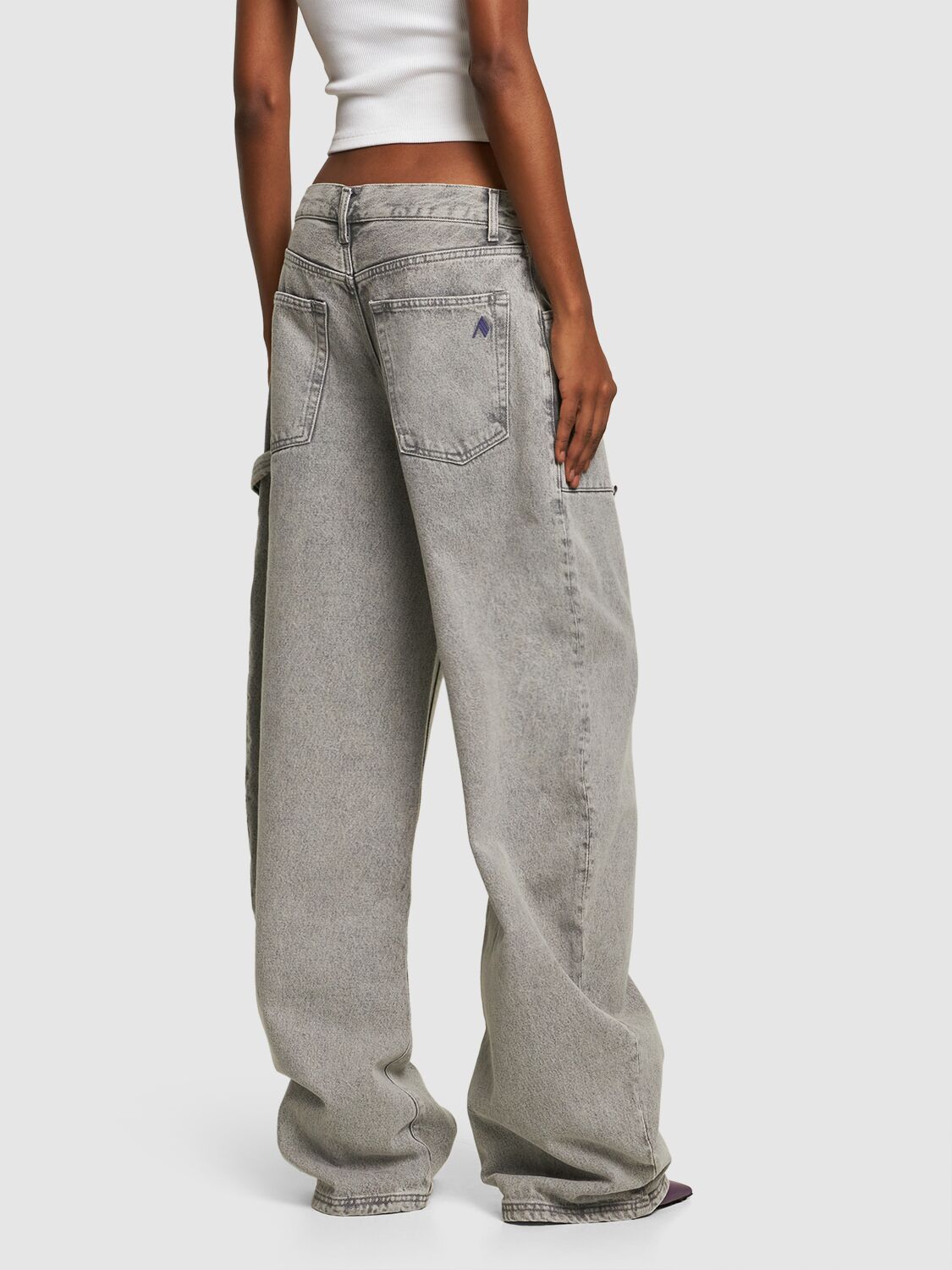 Shop Attico Effie Denim Wide Jeans In Light Grey