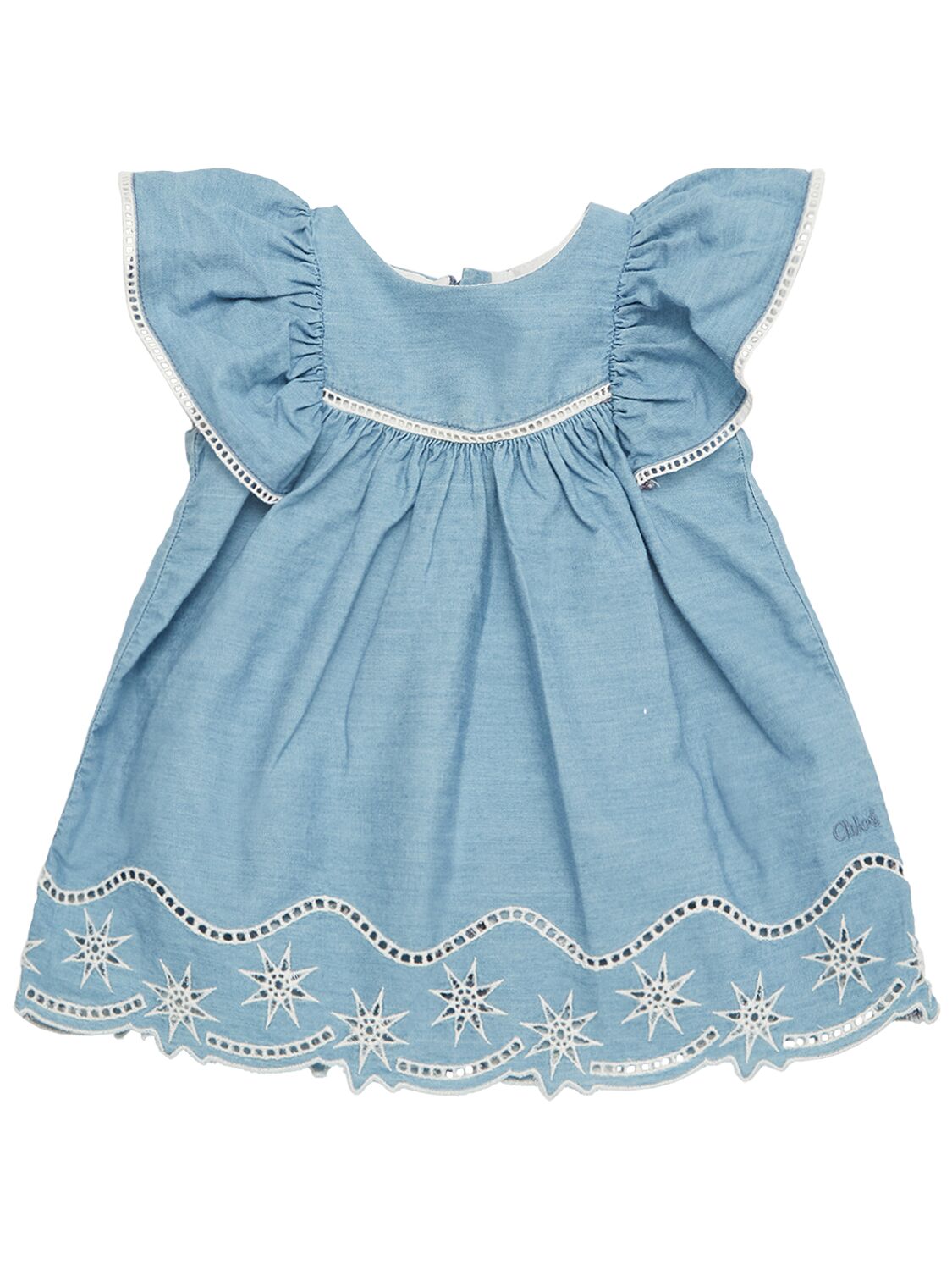 Shop Chloé Cotton Chambray Dress & Hat In Light Blue