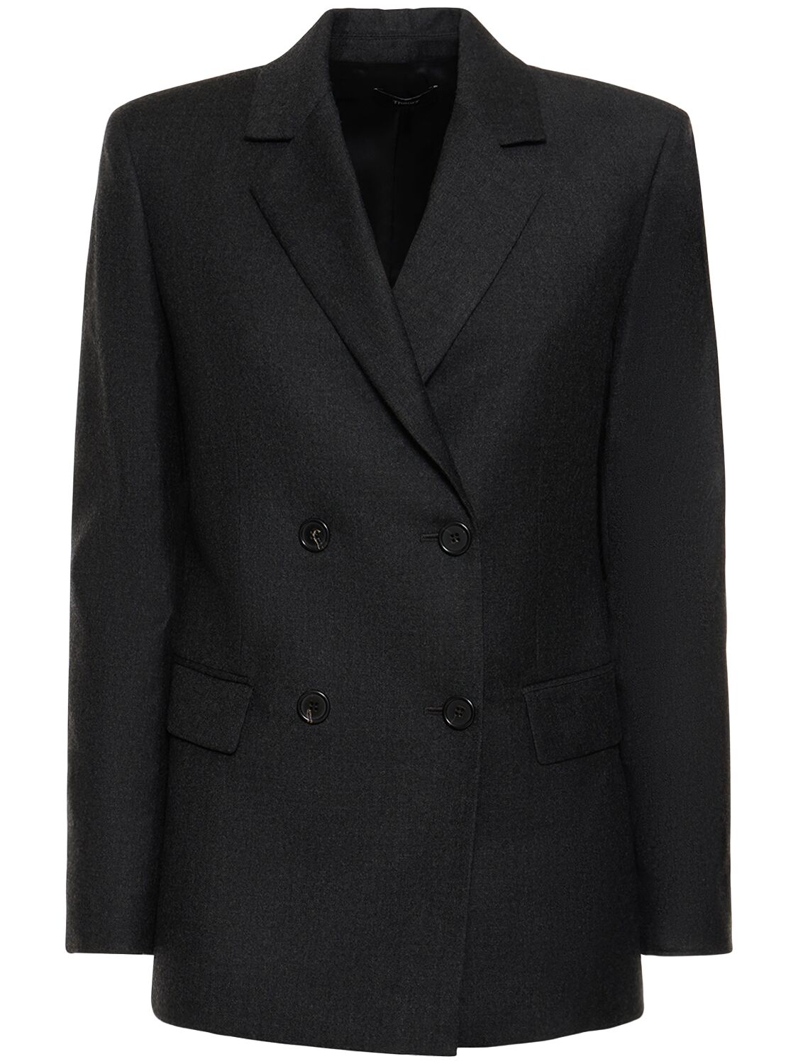 Theory Double Breasted Wool Jacket In Charcoal