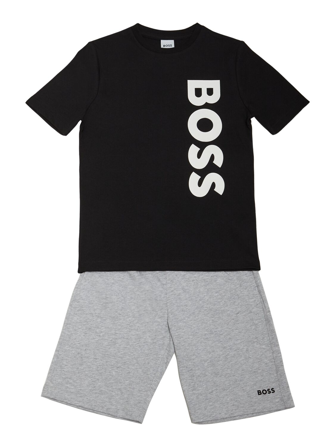 Hugo Boss Kids' 棉质平纹针织t恤&短裤 In Black,grey
