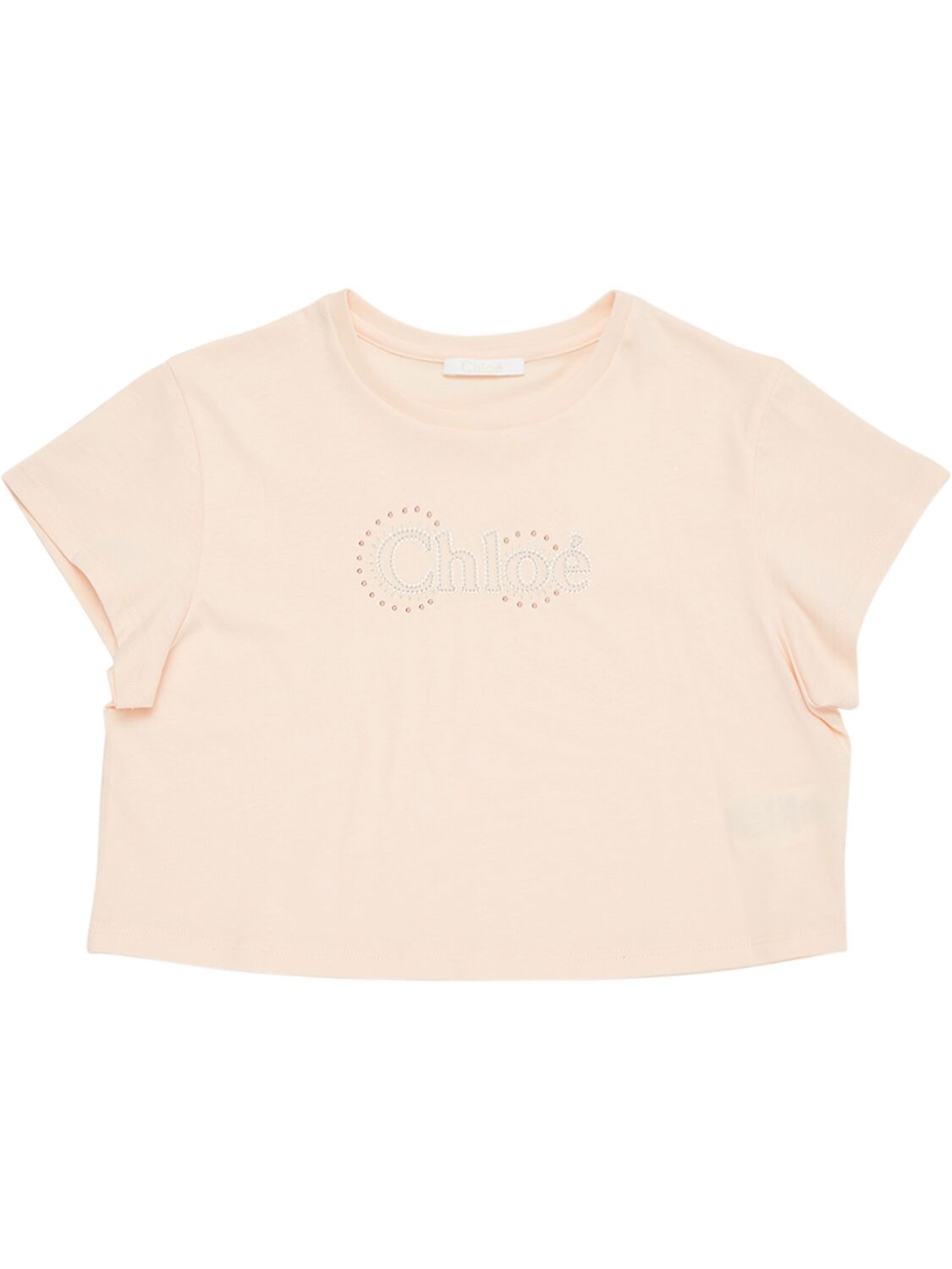 Chloé Kids' Cotton Jersey Cropped T-shirt In Pink