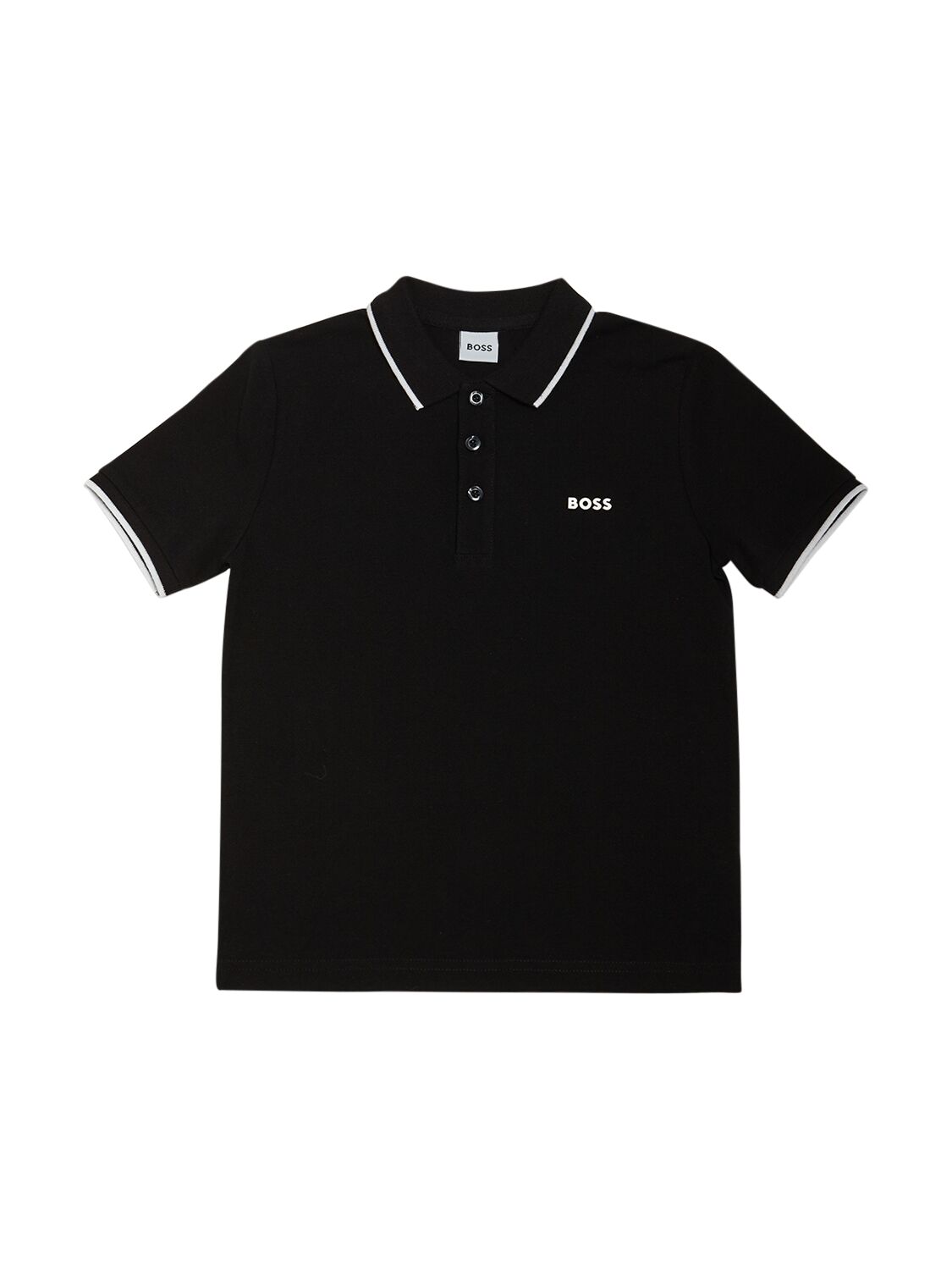 Hugo Boss Kids' Logo Print Cotton Piqué Polo In Black