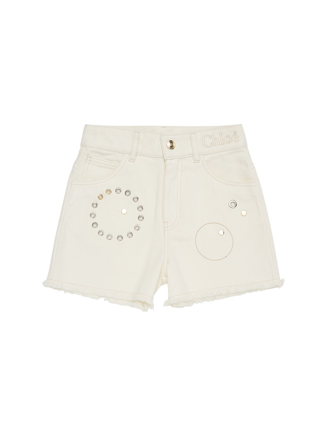 Chloé Kids' Studded Denim Shorts In Ivory
