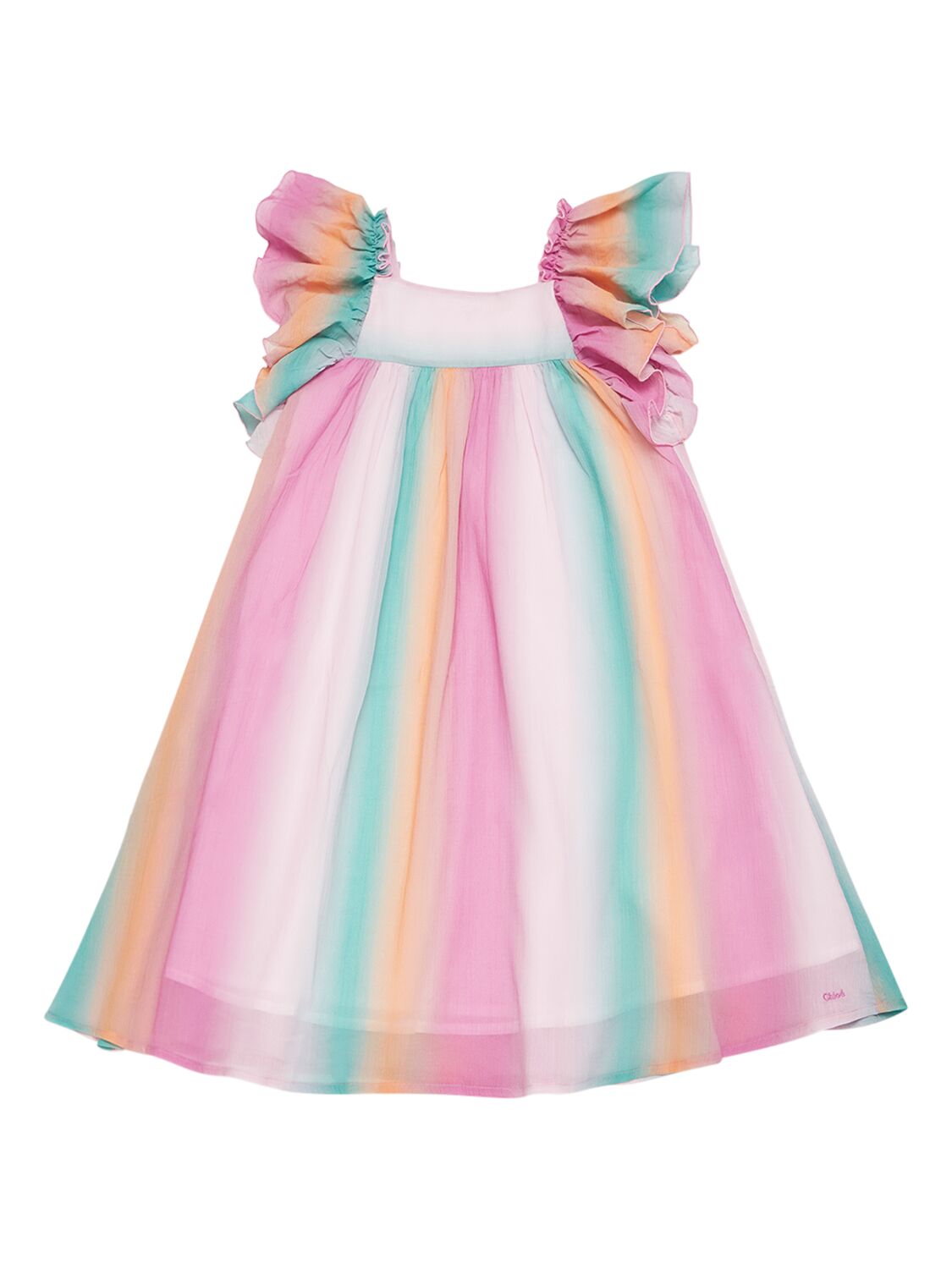 Chloé Kids' 棉质绉纱连衣裙 In Multicolor
