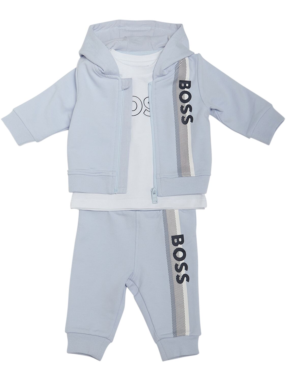 Hugo Boss Babies' Jersey T-shirt, Hoodie & Sweatpants In Light Blue
