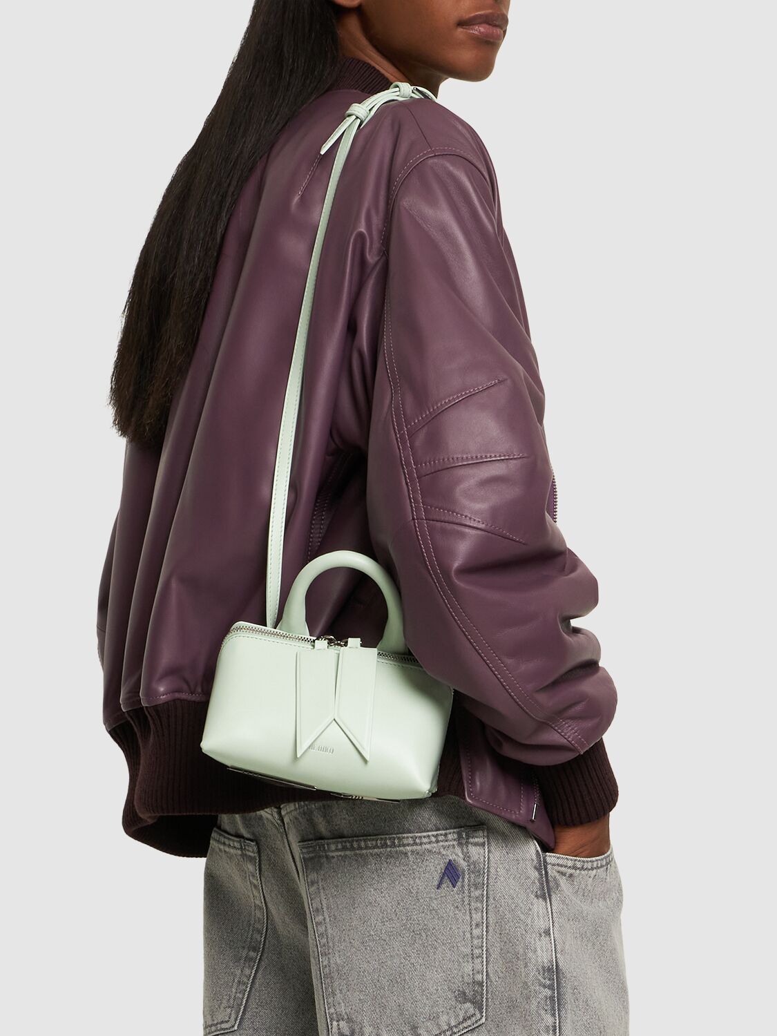 Shop Attico Small Friday Leather Top Handle Bag In Aquamarine