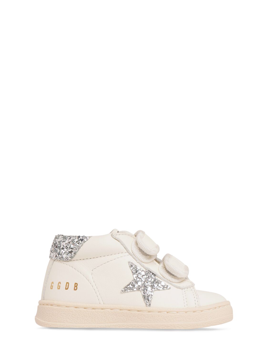 Golden Goose Kids' June Glitter Star Strap Leather Trainers In White,silver
