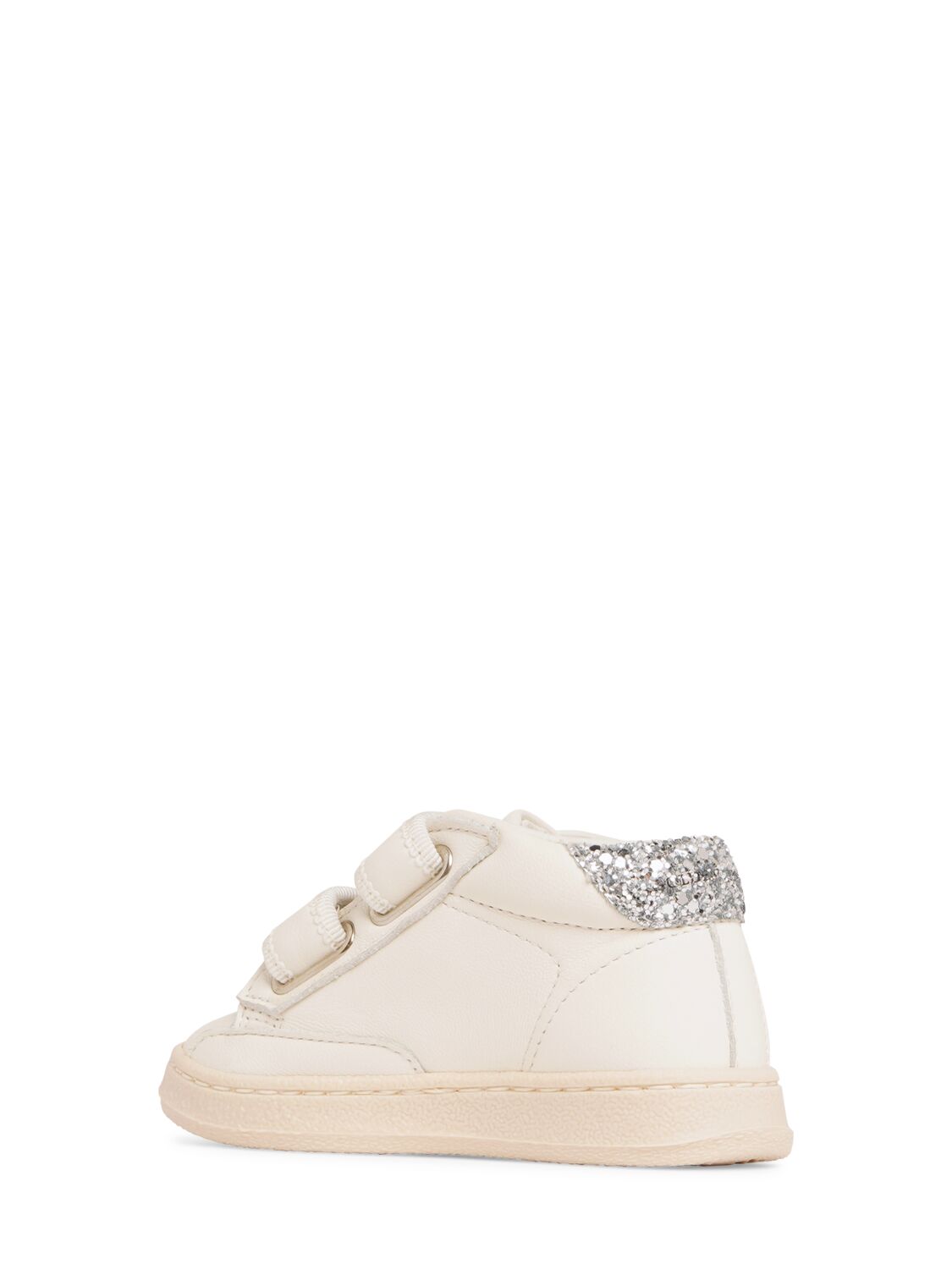 Shop Golden Goose June Glitter Star Strap Leather Sneakers In White,silver