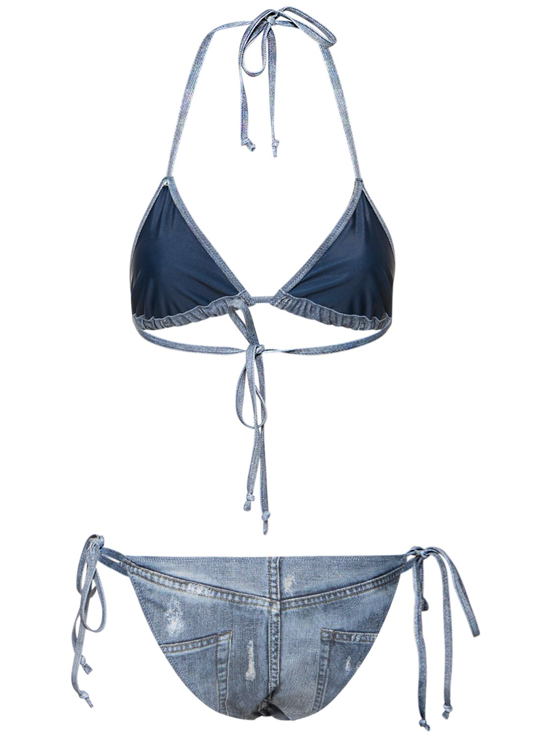 Shop Acne Studios Printed Triangle Denim Effect Bikini Set In Blue