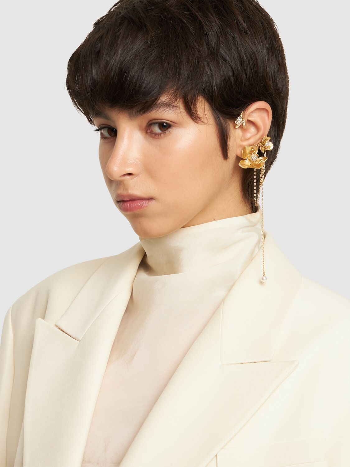 Shop Jimmy Choo Petal Crystals Mono Ear Cuff In Gold,crystal