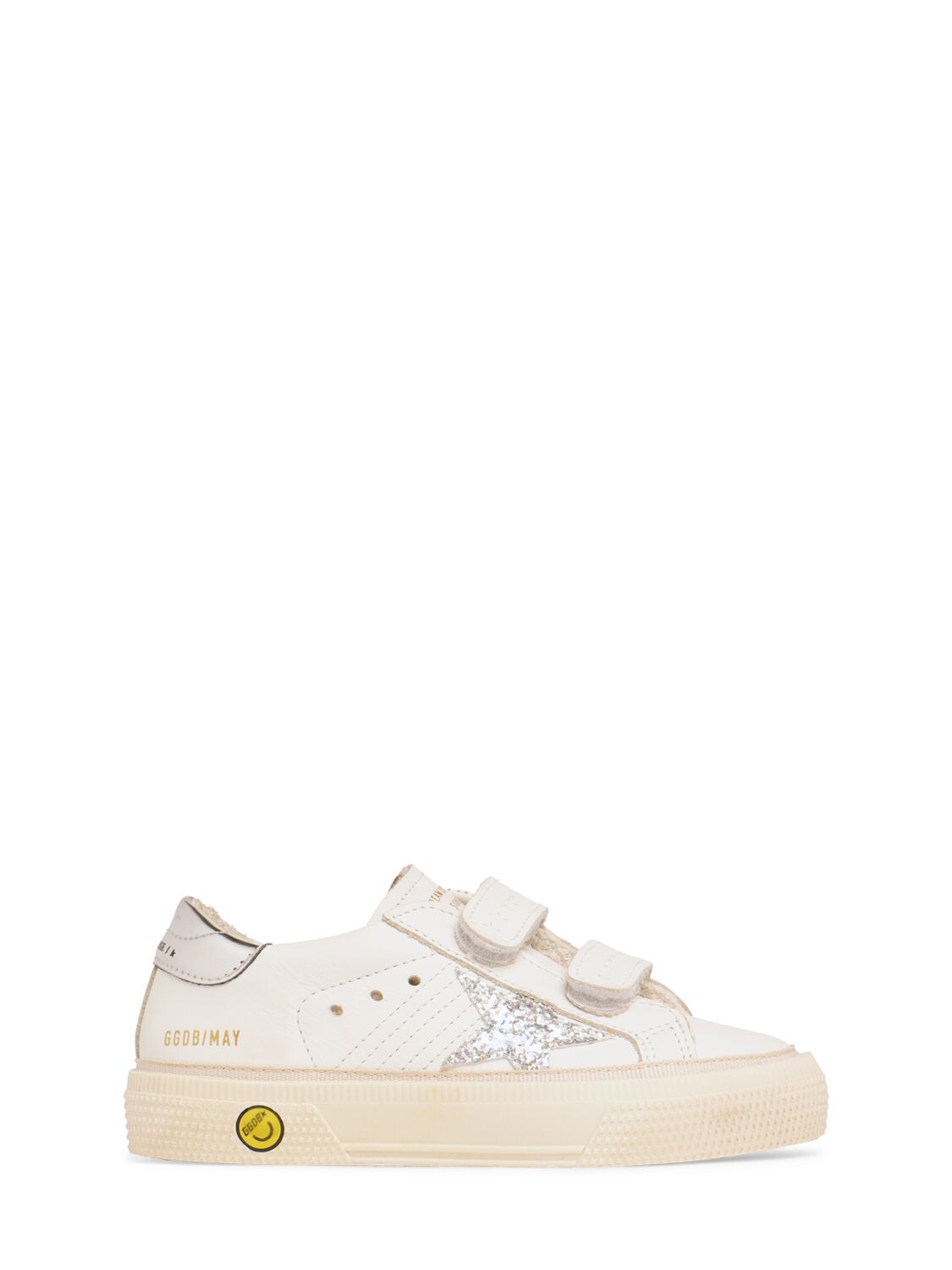 Golden Goose Kids' May School Leather Strap Sneakers In White,silver