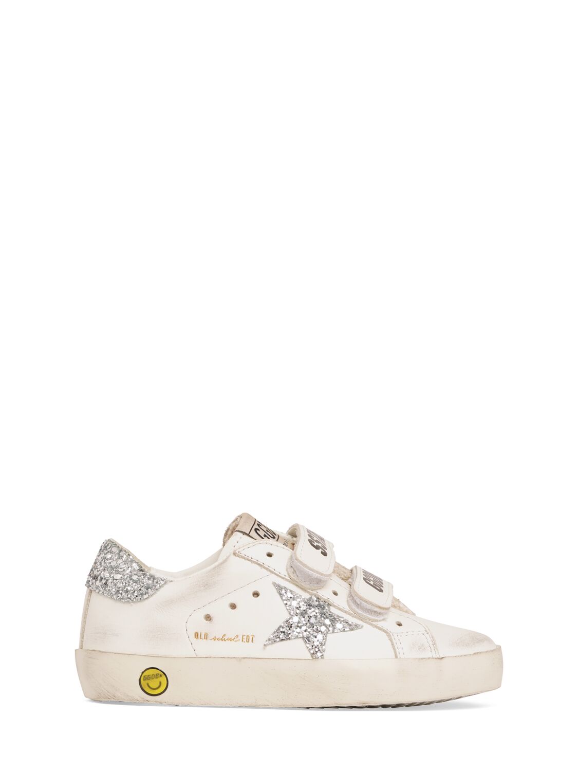 Shop Golden Goose Old School Leather Strap Sneakers In White,silver
