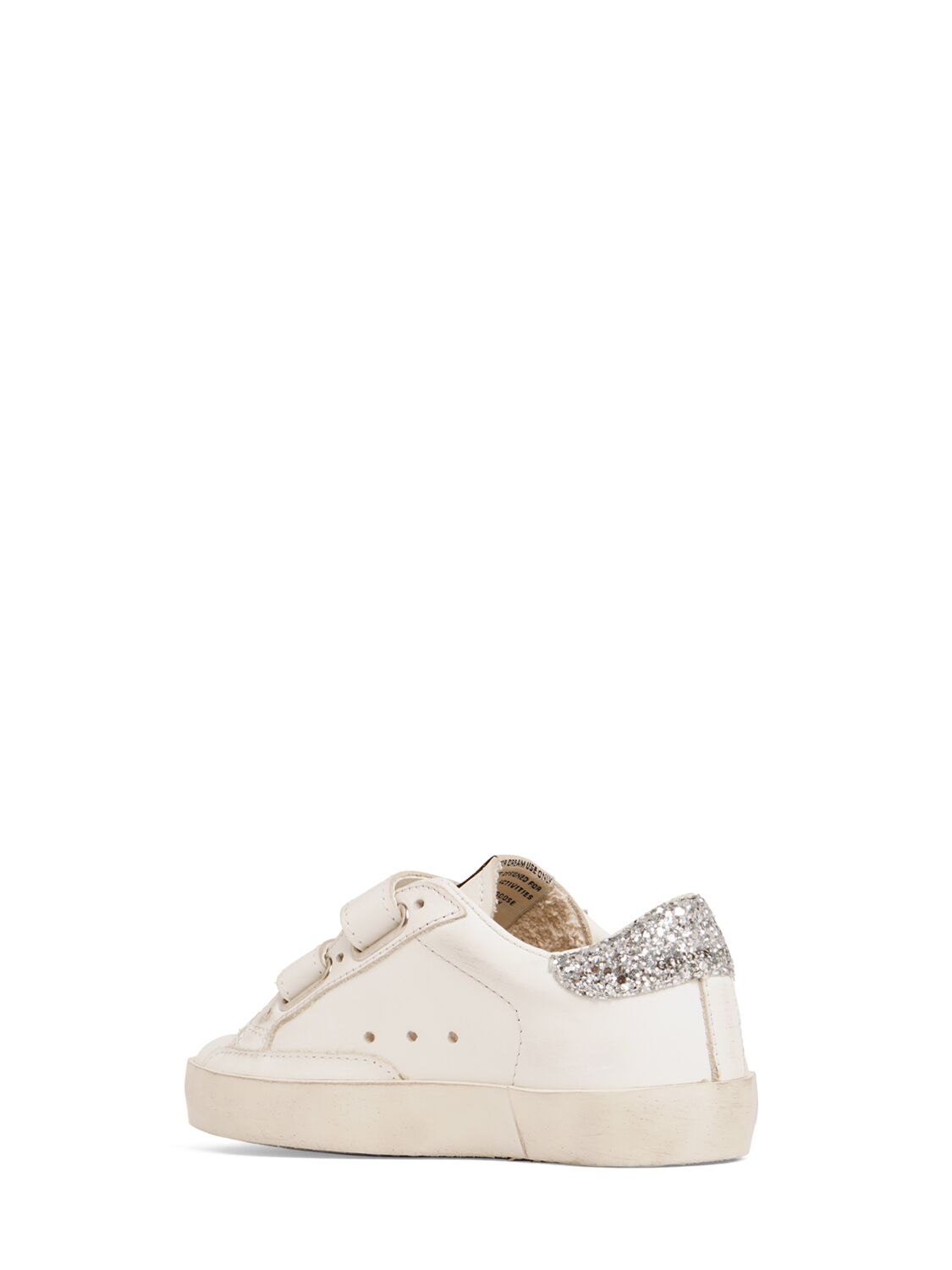 Shop Golden Goose Old School Leather Strap Sneakers In White,silver