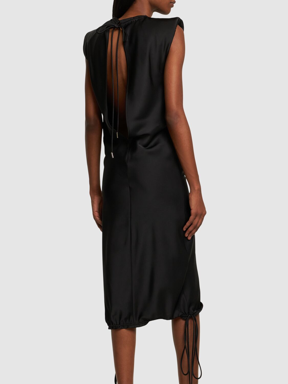 Shop Attico Double Satin Sleeveless Midi Dress In Black