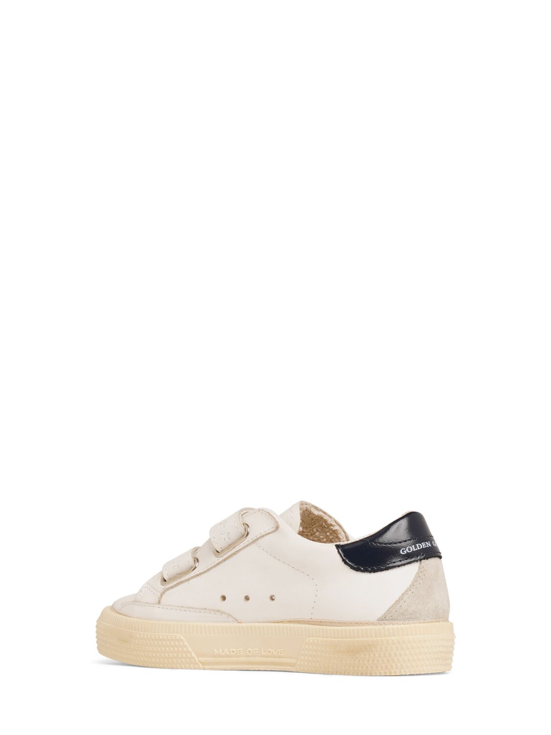 Shop Golden Goose May School Leather Strap Sneakers In White
