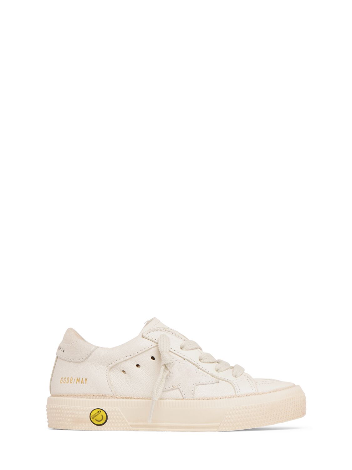 Golden Goose Kids' May Leather Lace-up Sneakers In Optic  White