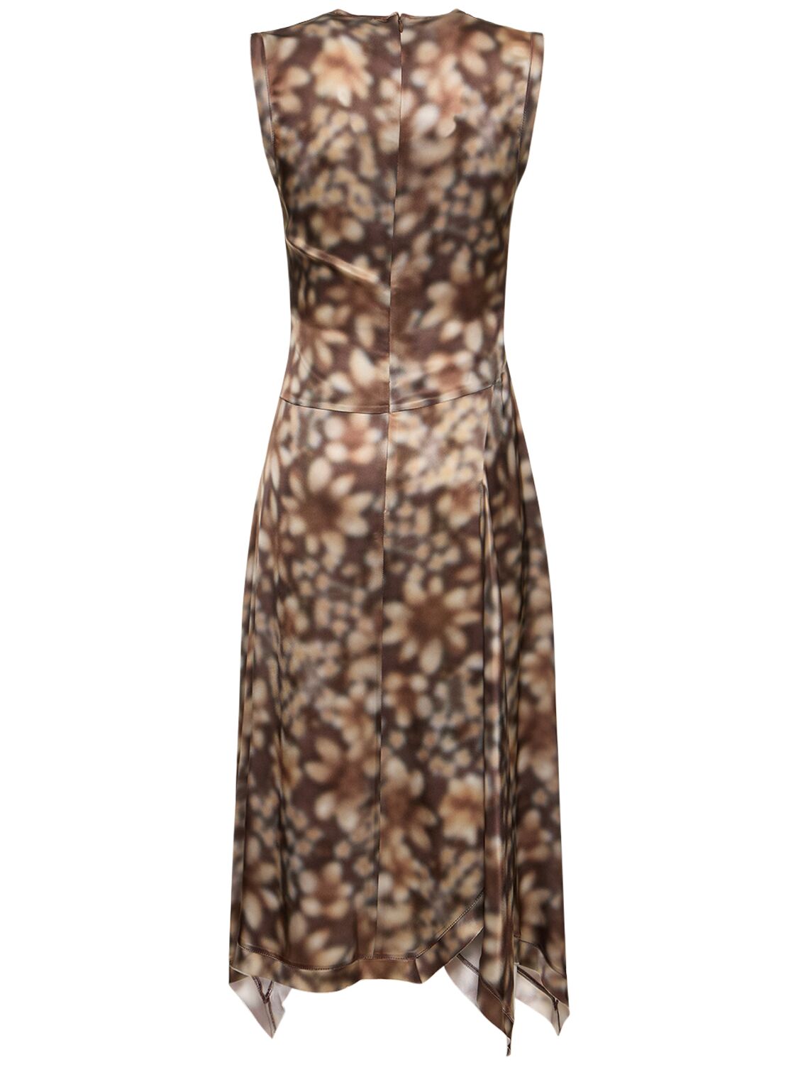 Shop Acne Studios Printed Satin Sleeveless Midi Dress In Brown,beige