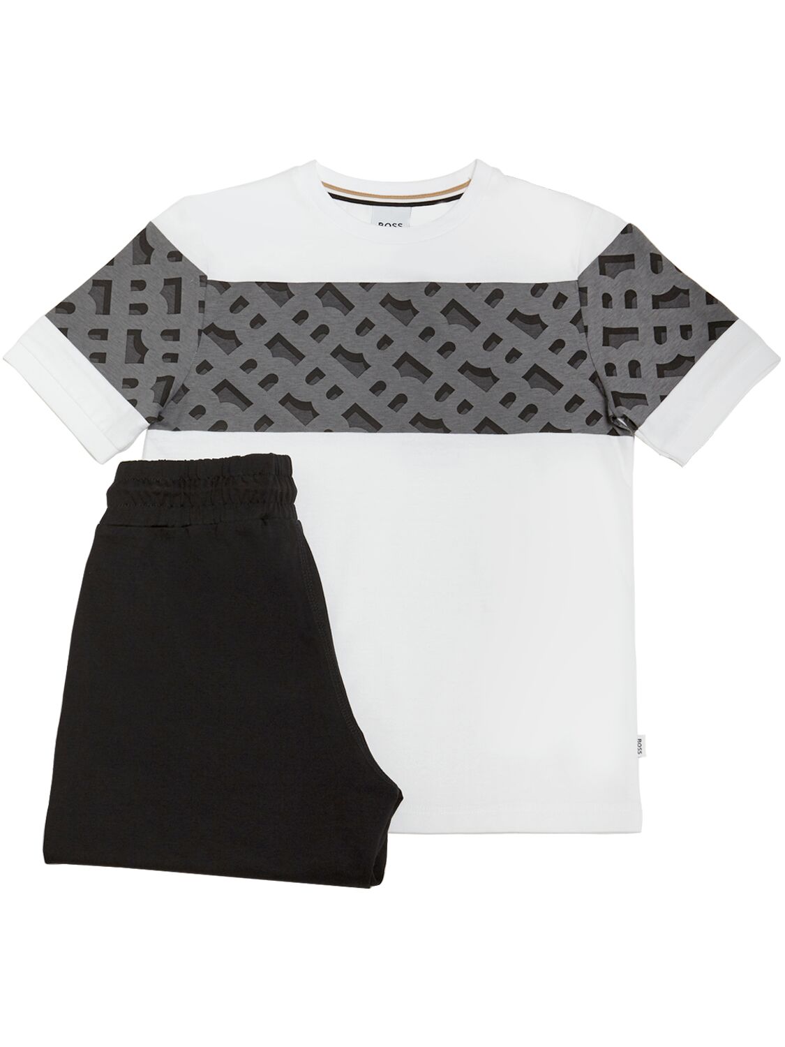 Hugo Boss Kids' 棉质平纹针织t恤&短裤 In White,black