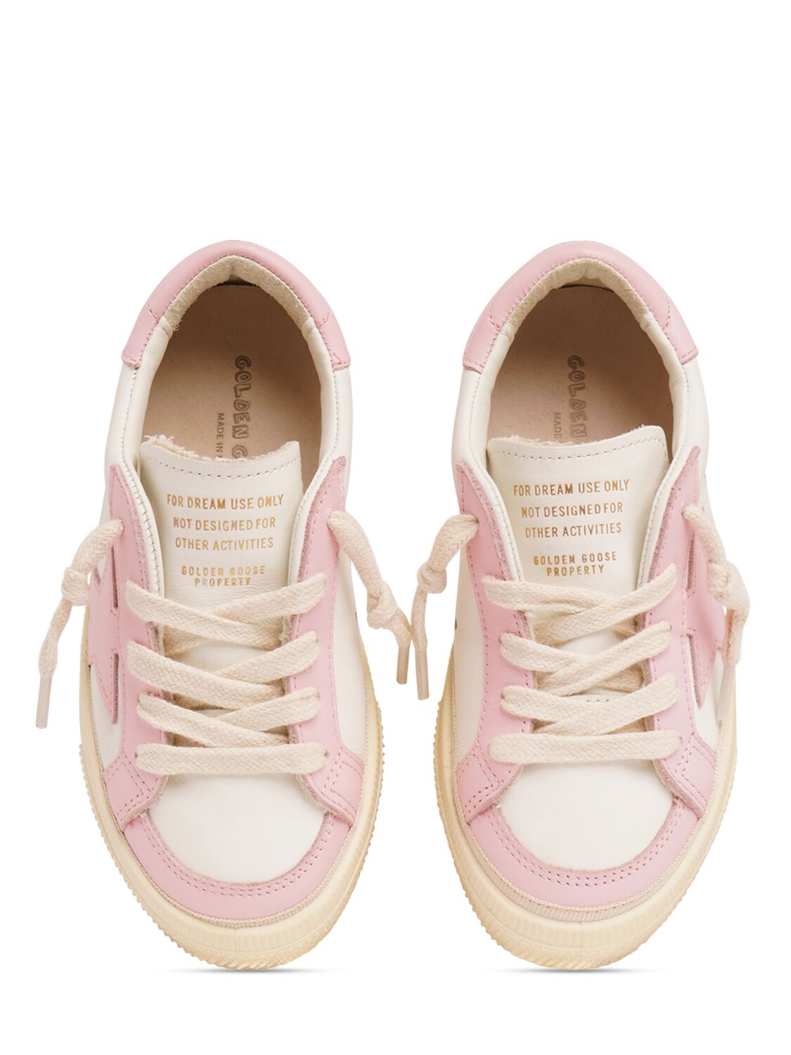 Shop Golden Goose May Leather Lace-up Sneakers In White,pink
