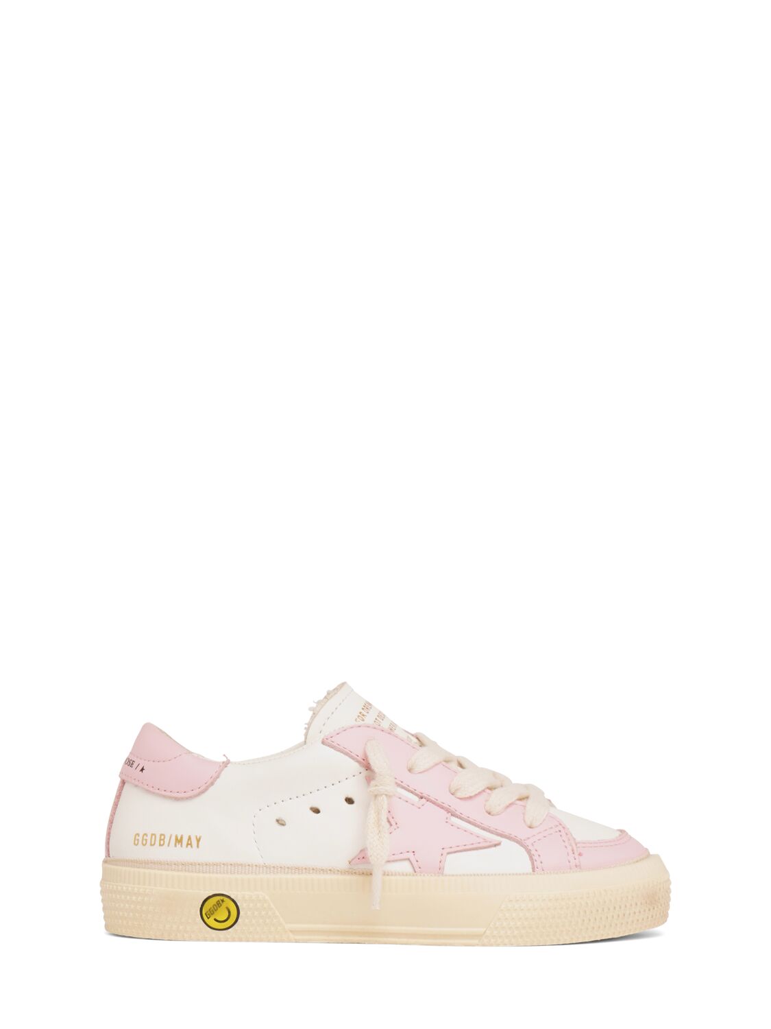 Golden Goose Kids' May Leather Lace-up Sneakers In White,pink