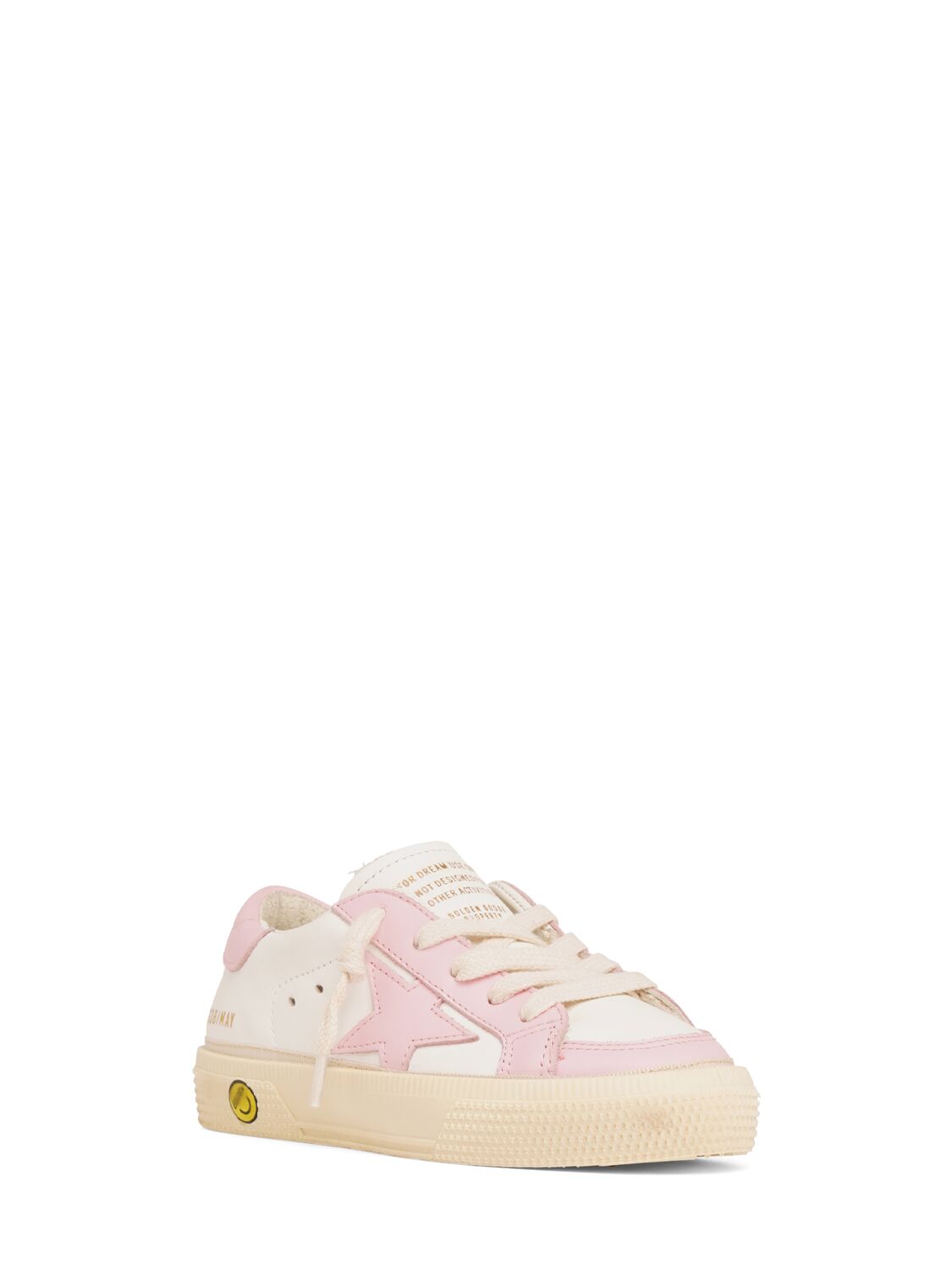 Shop Golden Goose May Leather Lace-up Sneakers In White,pink