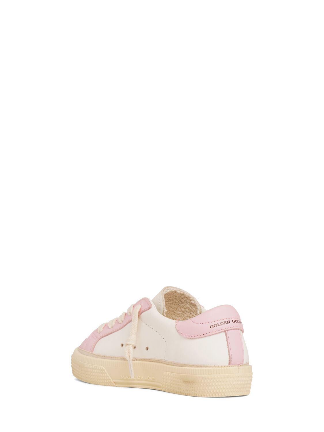 Shop Golden Goose May Leather Lace-up Sneakers In White,pink