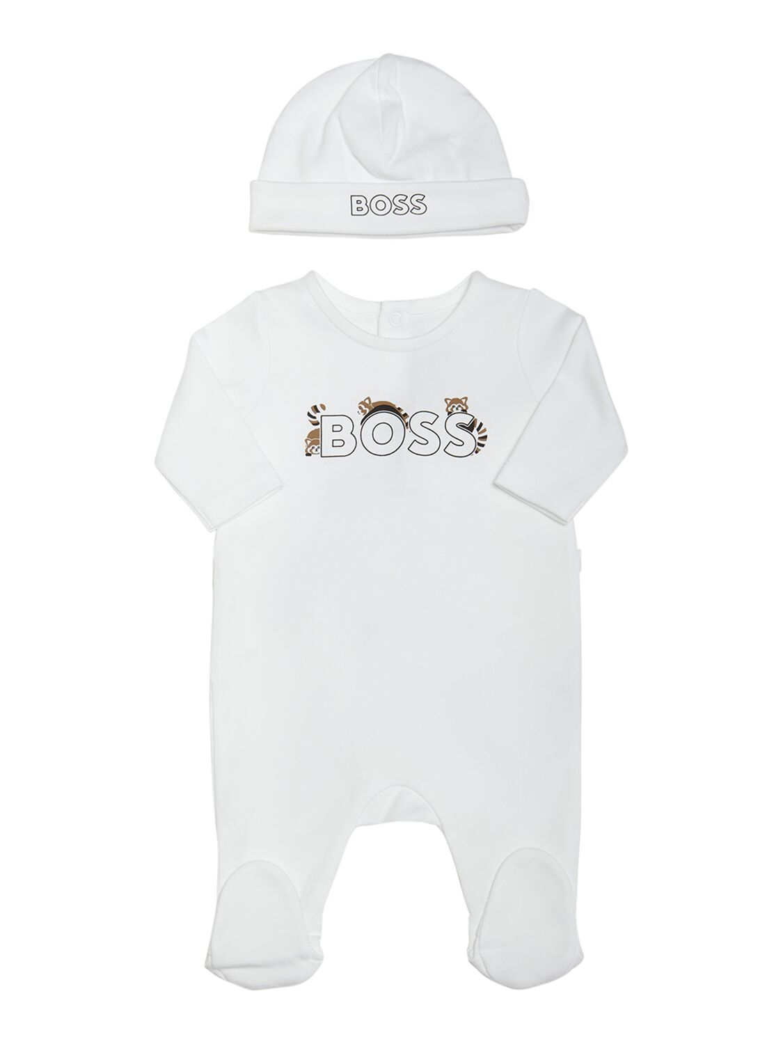 Hugo Boss Babies' Cotton Interlock Romper & Hat In White