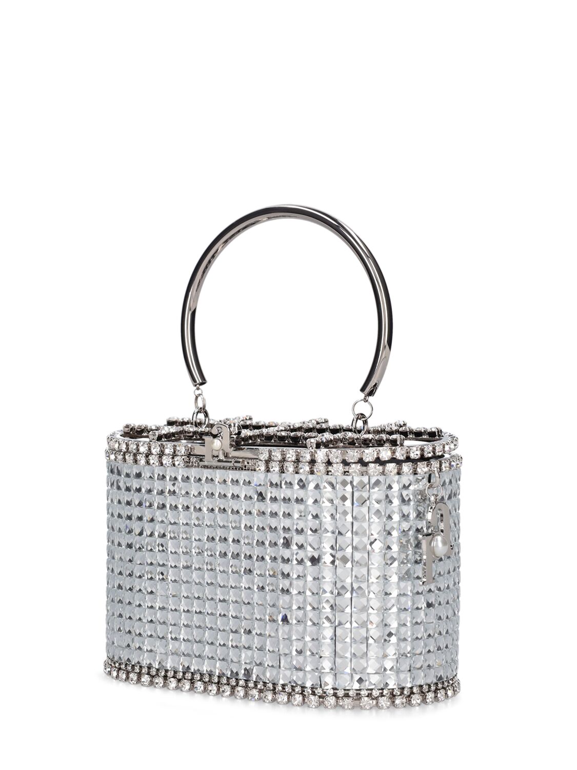 Shop Rosantica Mini Holli Vetro Top Handle Bag In Clear Crystals