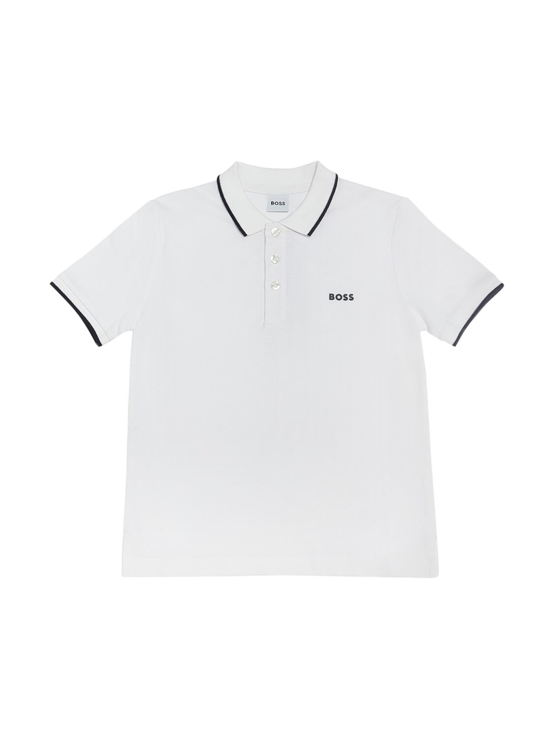 Hugo Boss Kids' Logo Print Cotton Piqué Polo In White