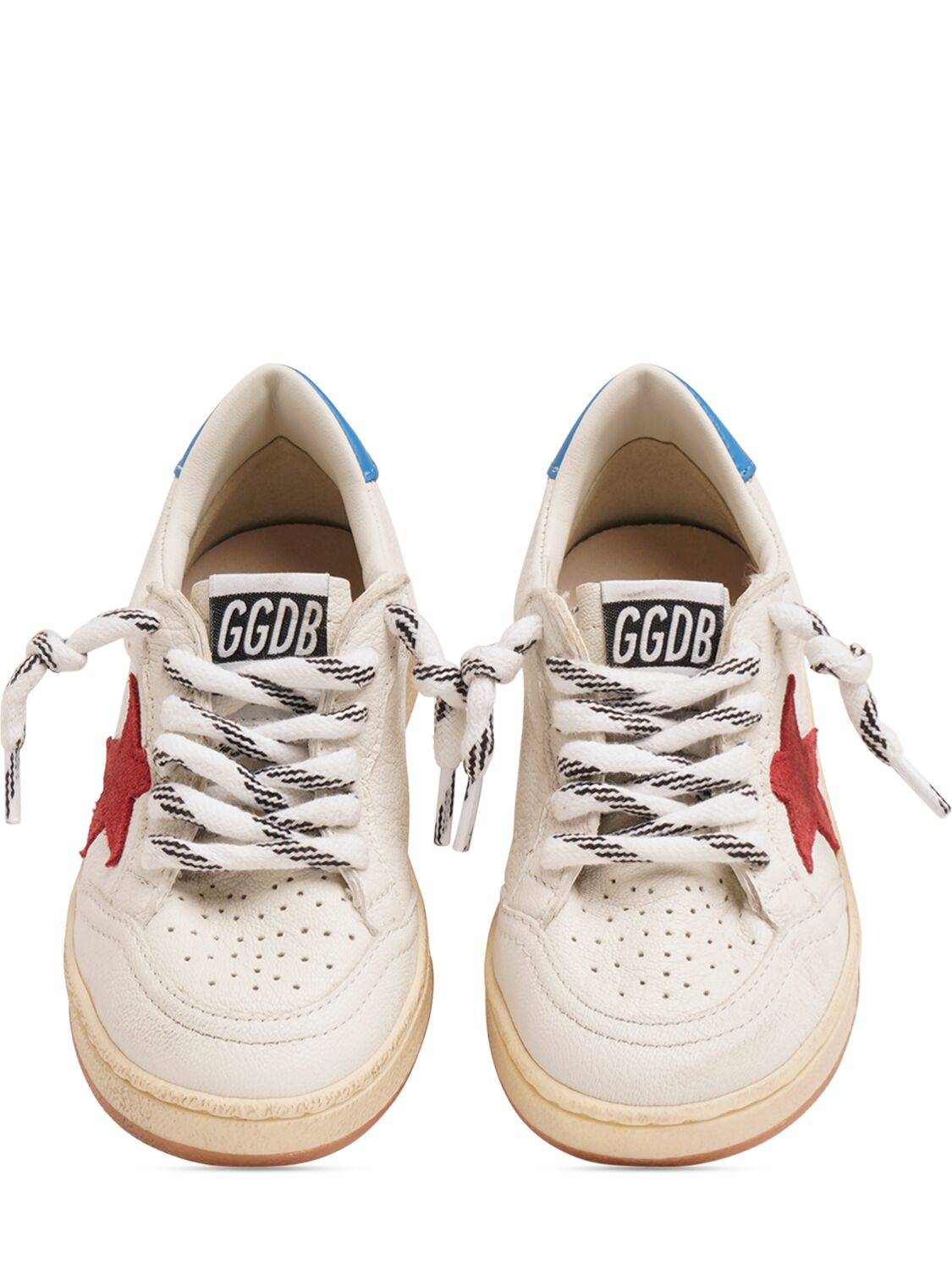 Shop Golden Goose Ballstar Leather Lace-up Sneakers In Red,white,blue
