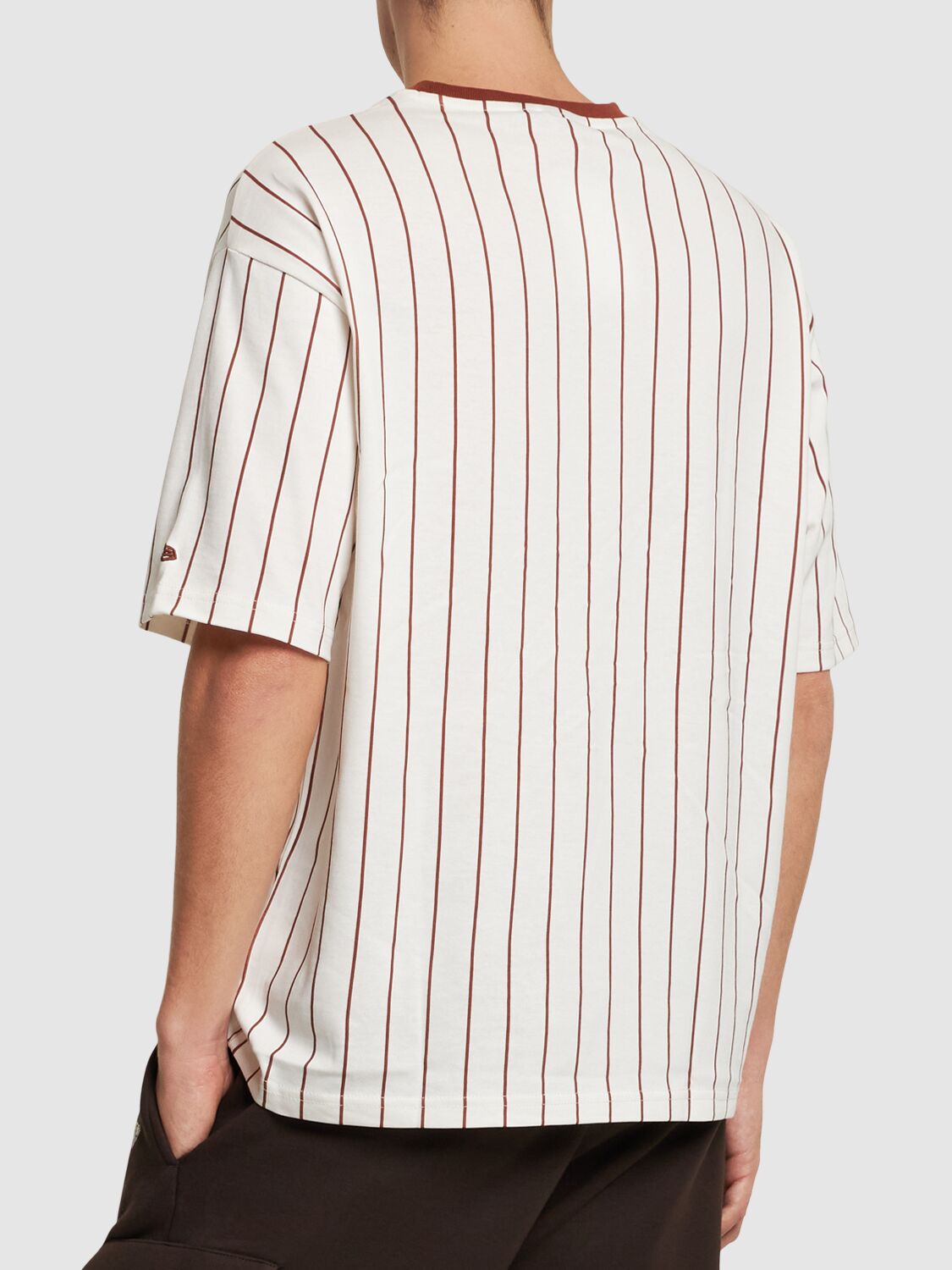 Shop New Era Pinstriped Cotton T-shirt In White,red