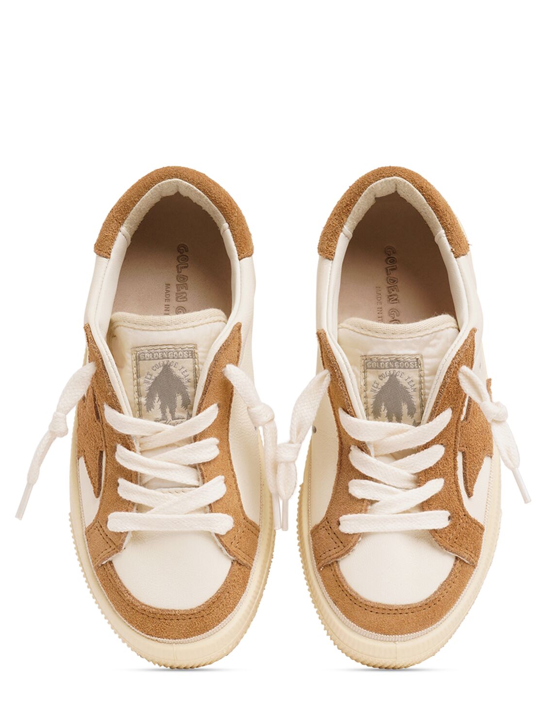 Shop Golden Goose May Leather Lace-up Sneakers In White,brown