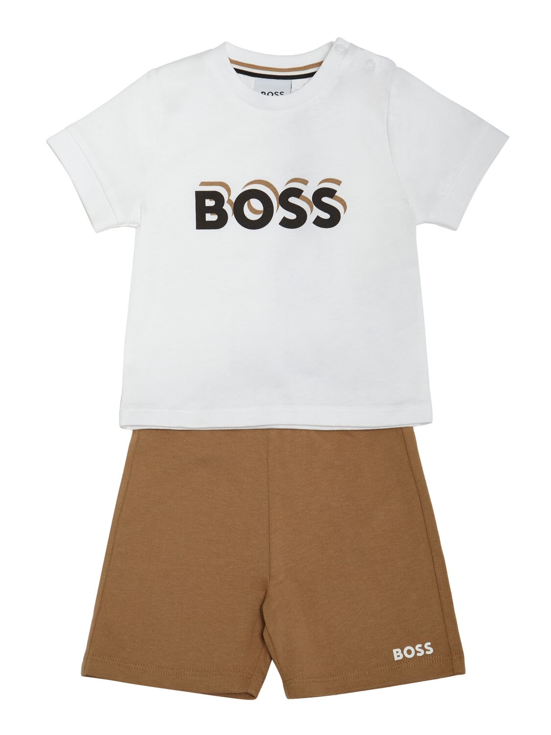 Hugo Boss Kids' 棉质平纹针织t恤&短裤 In White,beige